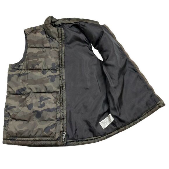 Old Navy Camo Puffer Vest Boys Large 10-12 Green Full Zip Insulated - Picture 3 of 11